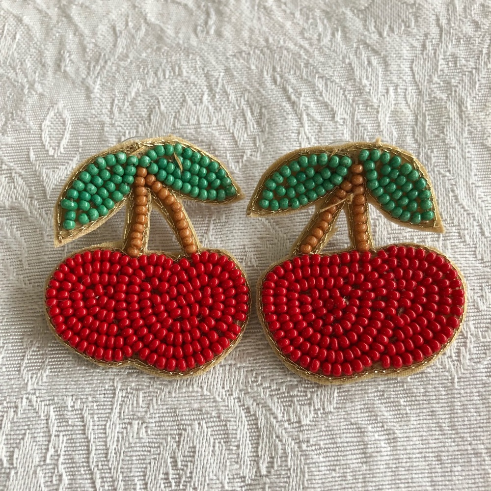 Beaded Cherry Post Earrings